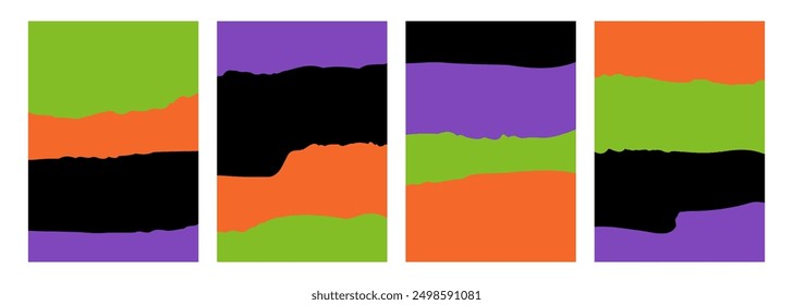 Halloween colors. Set of abstract backgrounds with various color hand drawn dynamic shapes for holiday creative graphic design. Vector illustration.
