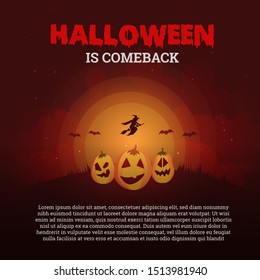 Halloween is comeback poster with three pumpkins
