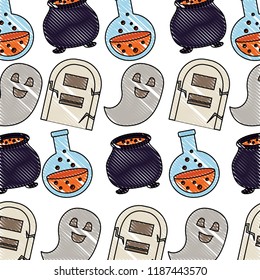 halloween comic tomb ghost cauldron and flask pattern