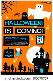 Halloween Is Coming! (Flat Style Vector Illustration Quote Poster Design) with Text Box