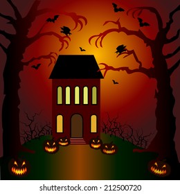  Halloween composition with horror house and popular holiday attributes