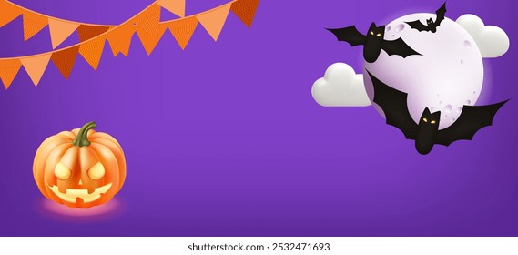 Halloween composition made of shopping and halloween decorations on purple background, sale. Minimal holiday concept.