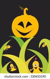 Halloween. Composition with spooks and pumpkin for your artworks. 