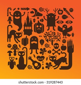 Halloween composition with spooky silhouettes