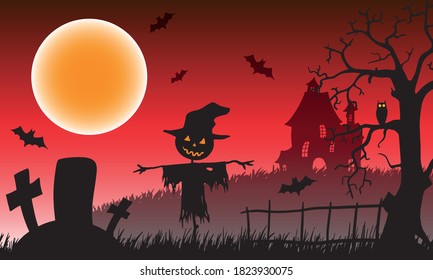 Halloween composition with vector isolated elements, holiday poster