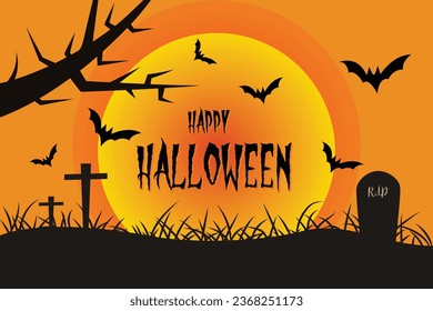 Halloween concept background with graveyard and bats