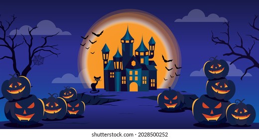 halloween concept background. happy halloween with night and scary castle. eps vector