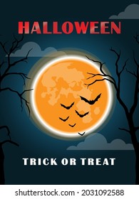 halloween concept background. happy halloween with night and big moon. eps vector