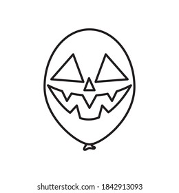 halloween concept, balloon with scary face icon over white background, line style, vector illustration