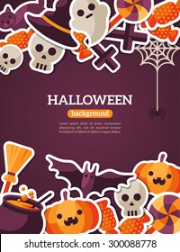 Halloween Concept Banner With Flat Icon Set on Dark Violet Backdrop. Vector  Illustration. 