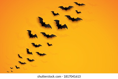 halloween concept bats flying over orange background vector illustration