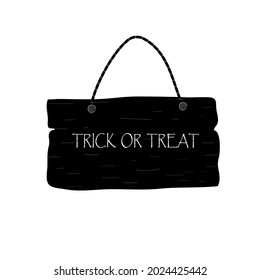 Halloween concept, black wooded board with the text "trick or treat" isolated on white background for decoration