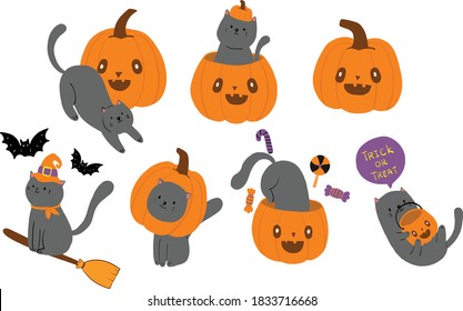 Halloween concept and cats  Hand draw  Doodle style  Vector