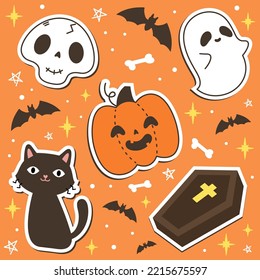 Halloween concept. Cute illustrations elements set isolated in flat cartoon vector illustrations