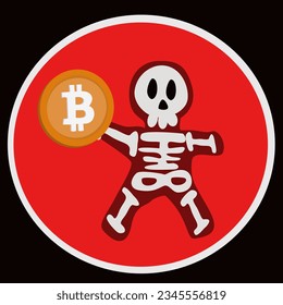 Halloween concept, flat garoon Devil's pumpkin costume on Halloween night with bitcoin coins