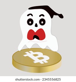 Halloween concept, flat garoon Devil's pumpkin costume on Halloween night with bitcoin coins