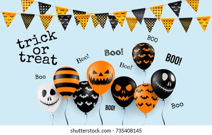 Halloween concept with Halloween Ghost Balloons.Scary air balloons.Flyer or invitation template,Brochures,Poster or Banner.Vector illustration EPS10