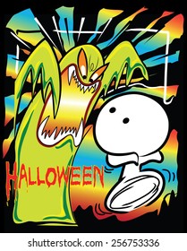 Halloween concept ghost kidding pantomime cartoon symbol very scary he will running to gone, He is pantomime, Cartoon vector character design cute and funny background white color.