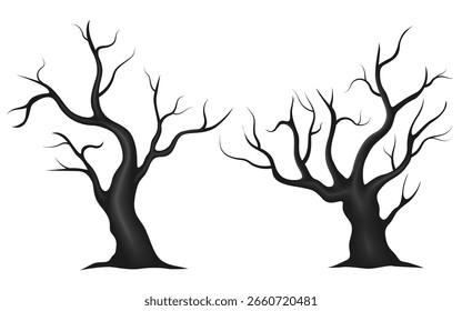 halloween concept graveyard trees isolated on the white background.leafless horror lands trees clip art vector illustration.	