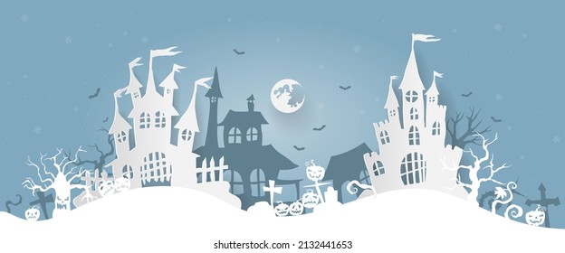 Halloween concept, happy Halloween occasion in vector panorama 