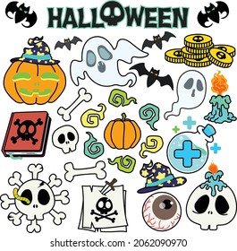 Halloween Concept Illust Icon Pack ( Pumpkin, Ghost, Withc Hat, Skull )