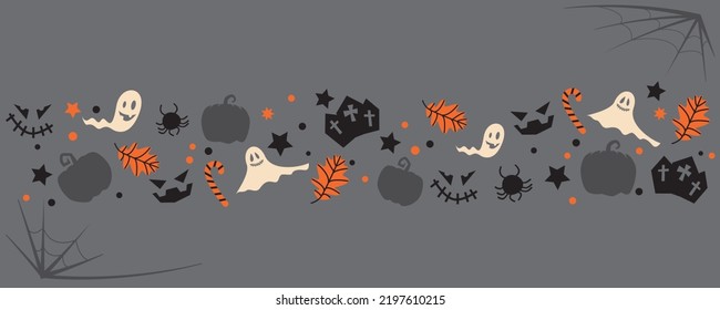 Halloween concept illustration decoration with pumpkins, face, monster, skulls and spider. Happy halloween festival graphic. Vector illustration.