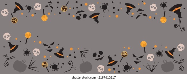 Halloween concept illustration decoration with pumpkins, face, monster, skulls and spider. Happy halloween festival graphic. Vector illustration.