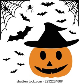 Halloween concept illustration vectors design, witches, pumpkins and bats