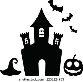 Halloween concept illustration vectors design, witches, pumpkins and bats