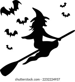 Halloween concept illustration vectors design, witches, pumpkins and bats