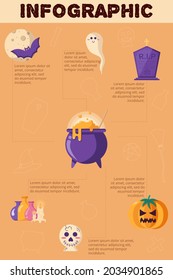 Halloween Concept Infographics. Flat Design Vector Illustration of Trick or Treat Concept isolated on a orange background. Vector illustration