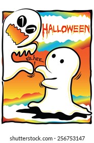 Halloween concept pantomime cartoon just tickle ghost be happy and laughing very funny made friendship, He is pantomime, Cartoon vector character design cute and funny background white color.