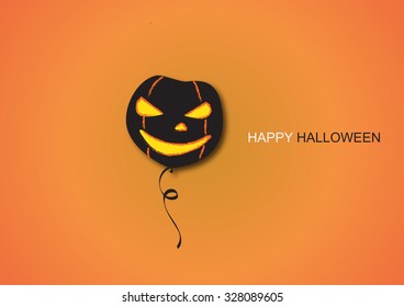 Halloween concept with pumpkin balloon on orange wall.