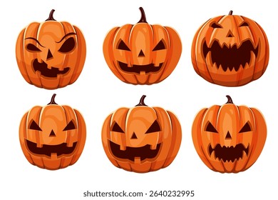 halloween concept pumpkin face set isolated on white background.halloween holiday background,banner and poster design clip art element vector illustration.