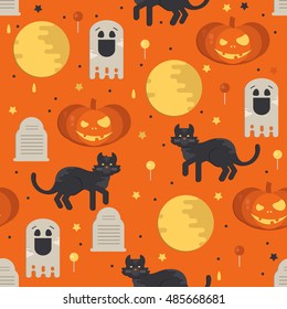 Halloween concept seamless pattern. Halloween background for shops, wrapper, gift wrap, textile, party banners and wallpaper.