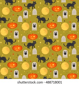 Halloween concept seamless pattern. Halloween background for shops, wrapper, gift wrap, textile, party banners and wallpaper.
