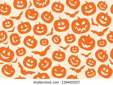 Halloween - concept of seamless pattern with pumpkins. Vector.
