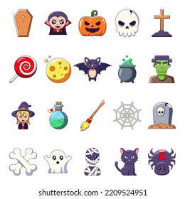 Halloween concept. Set of vivid vector detailed illustrations of coffin, vampire, witch and other mystic and magical images. Suitable for web sites, stores, shops, adverts etc 