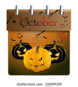 Halloween concept with shining spooky pumpkin and calendar on 31th of October