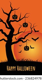 Halloween concept for social media with tree and pumpkins background design