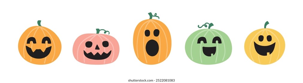 Halloween concept with spooky pumpkins. Hand drawn icons set. Vector illustration