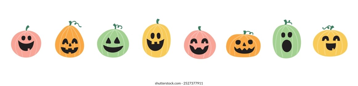 Halloween concept with spooky pumpkins. Hand drawn icons set. Vector illustration
