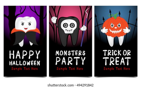 Halloween concept of teeth character set.  This illustration can use for funny card, poster, party invitation design.