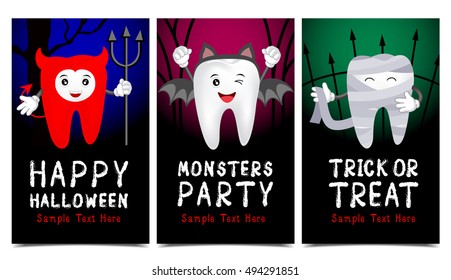 Halloween concept of teeth character set.  This illustration can use for funny card, poster, party invitation design.