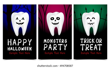 Halloween concept of teeth character set. This illustration can use for funny card, poster, party invitation design.