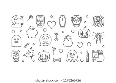 Halloween concept vector modern horizontal banner or illustration in thin line style