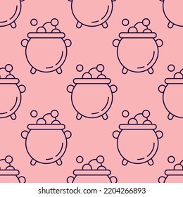 Halloween concept. Vibrant vector seamless pattern of potion on light pink background. Perfect for wrapping, wallpapers, postcards, web sites, shops