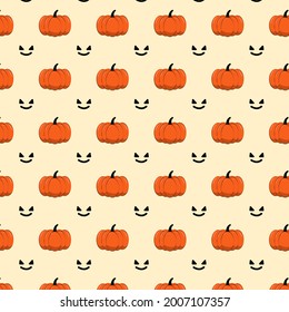 Halloween Concept.pumpkin seamless pattern with face on pastel background. jack o lantern design for wrapping, paper, wallpaper, fabric, packaging, texture,print vector illustration. 