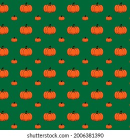 Halloween Concept.pumpkin seamless pattern on green background.design for wrapping, paper, wallpaper, fabric, packaging, texture,print vector illustration. 
