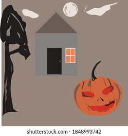 Halloween-Konzepte zur Dunkelheit mit Kürbis-Nachtillustrationen, Vektorgrafik 